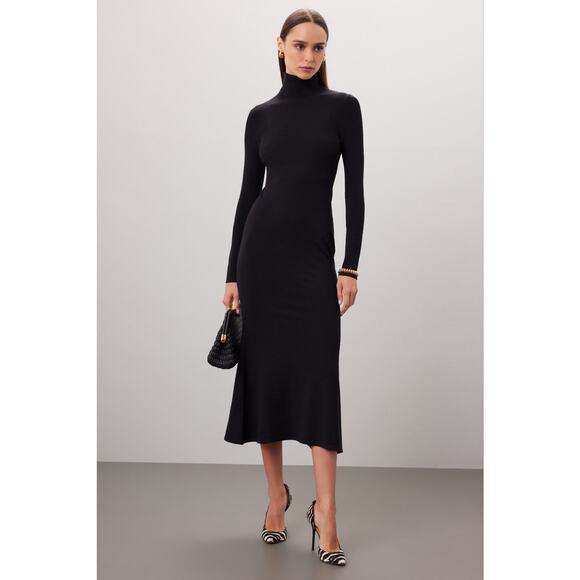 Toccin Dresses & Skirts - Toccin Black Ribbed Turtleneck Long Sleeve Midi Sweater Dress Size Medium